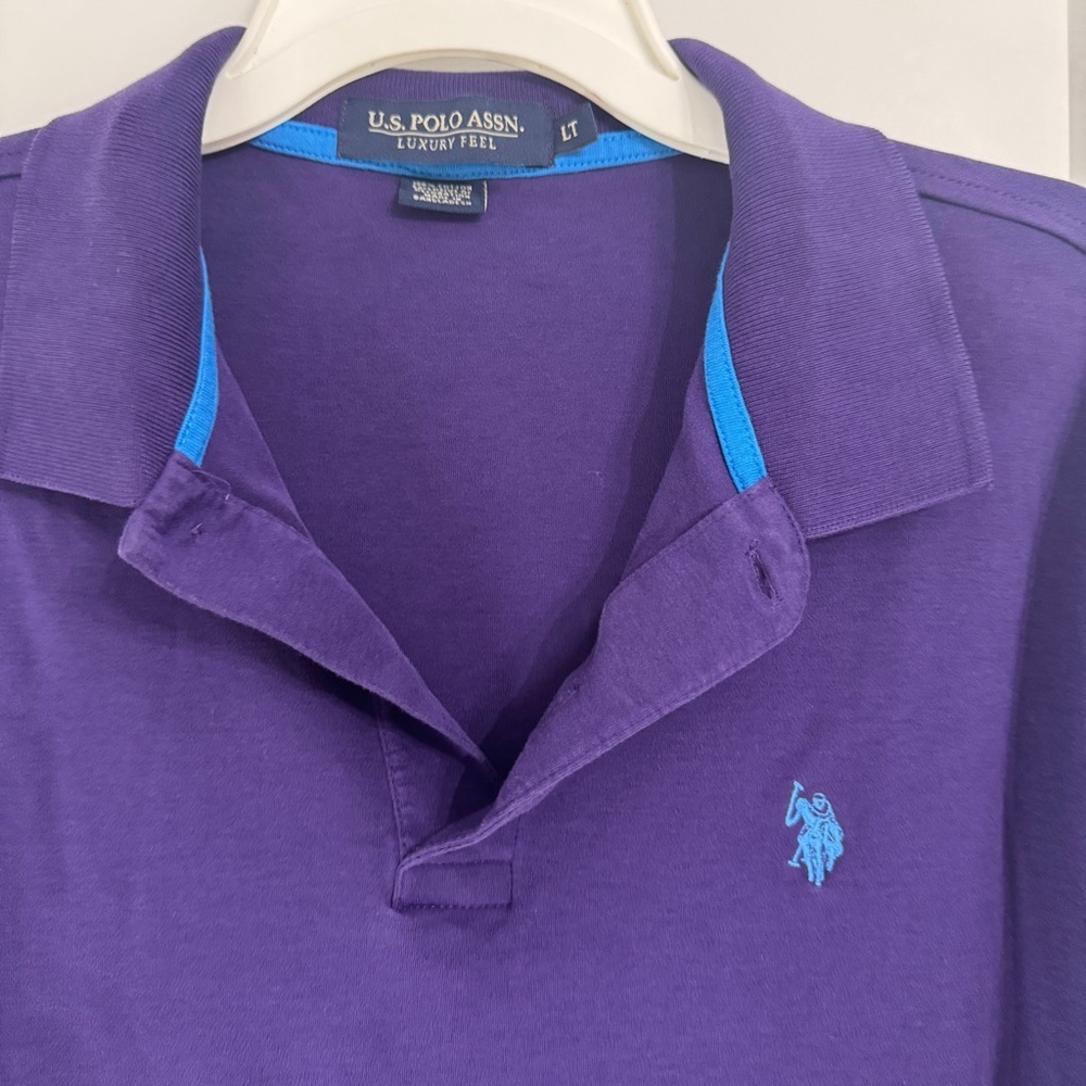U.S. Polo Assn. Luxury Feel Purple Polo Shirt with Blue Accents Short Sleeve LT - Picture 3 of 7